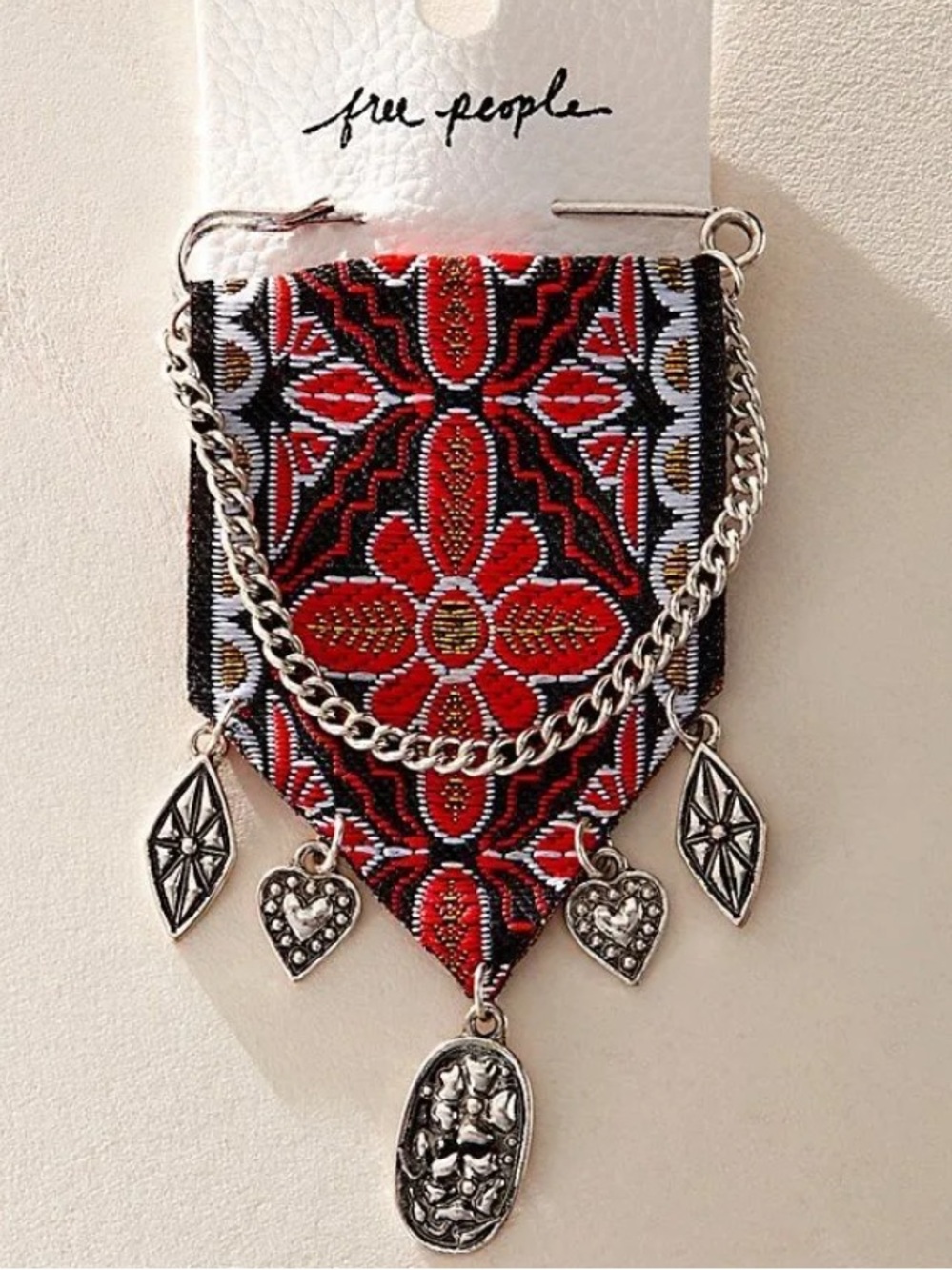 Free People Red and Black Boho Brooch- NWT